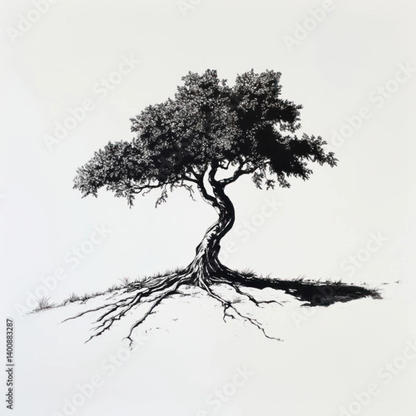Fototapeta An ink drawing of a solitary tree