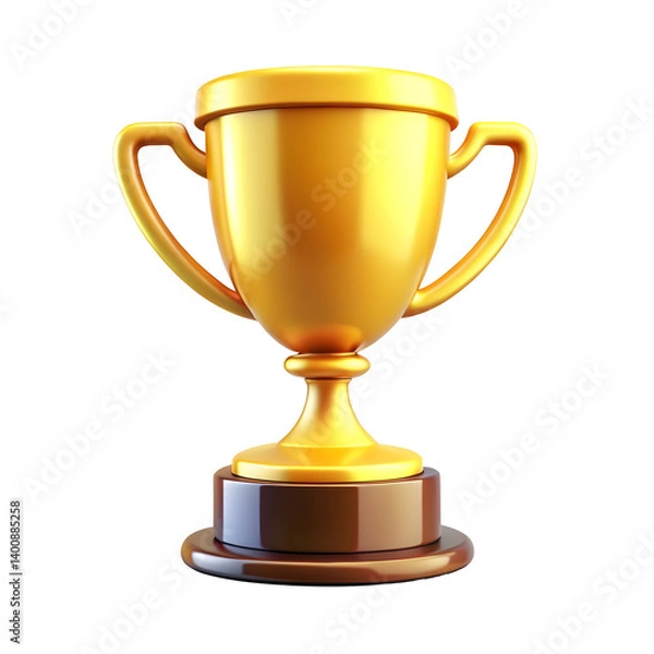 Fototapeta Golden trophy cup 3d rendering isolated on transparent background. Cartoon plastic style icon