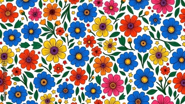 Fototapeta Vibrant Floral Pattern with Colorful Flowers and Abstract Design