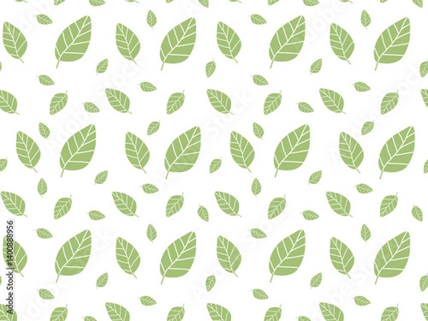 Fototapeta Seamless pattern featuring delicate green leaves in a subtle, harmonious design. Ideal for eco-friendly projects, textiles, stationery, and digital backgrounds, adding a natural, minimal touch 