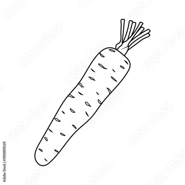 Fototapeta Minimalist line art illustration of a carrot with crisp, clean outlines. Perfect for culinary design, packaging, web graphics, and print materials, offering a modern, fresh look for food-related 