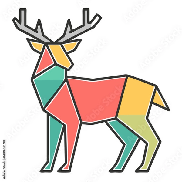 Obraz Elegant Polygon Deer – Geometric Standing Deer with Interlocking Antler Shapes