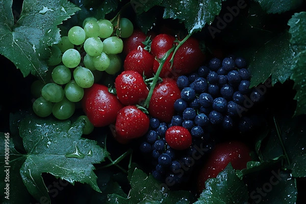 Obraz A variety of fruits such as apples, bananas, strawberries, and citrus can be enjoyed raw, in smoothies, or as an addition to dishes, providing a refreshing taste and nutritional value.


