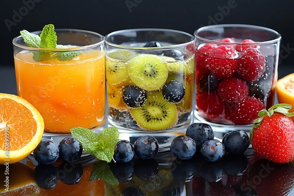 Obraz A variety of fruits such as apples, bananas, strawberries, and citrus can be enjoyed raw, in smoothies, or as an addition to dishes, providing a refreshing taste and nutritional value.


