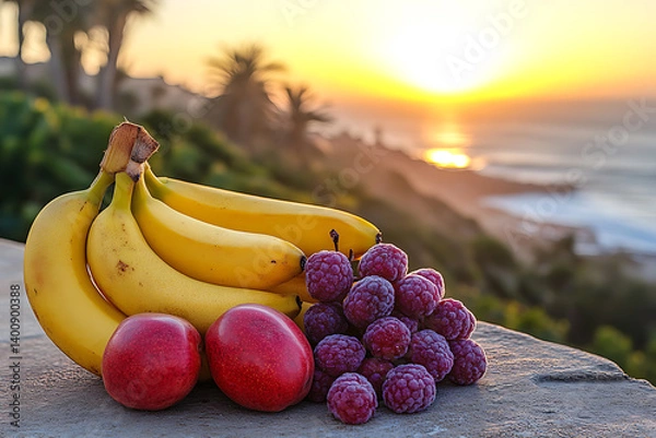 Obraz A variety of fruits such as apples, bananas, strawberries, and citrus can be enjoyed raw, in smoothies, or as an addition to dishes, providing a refreshing taste and nutritional value.


