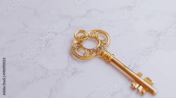 Fototapeta Elegant Gold Key on Marble Surface