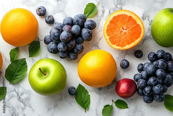 Obraz A variety of fruits such as apples, bananas, strawberries, and citrus can be enjoyed raw, in smoothies, or as an addition to dishes, providing a refreshing taste and nutritional value.



