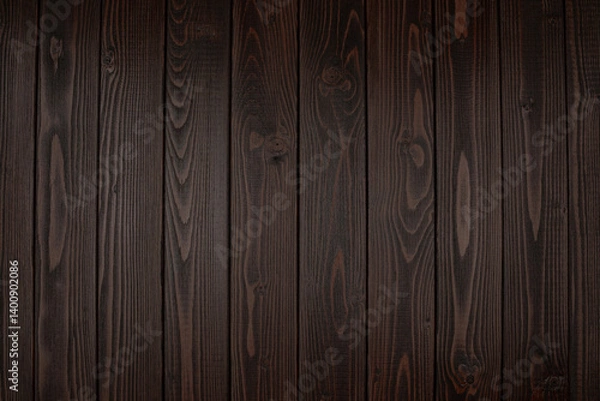 Fototapeta Dark brown wooden planks with natural wood grain texture. Rustic wood background. Flat lay composition with copy space. T