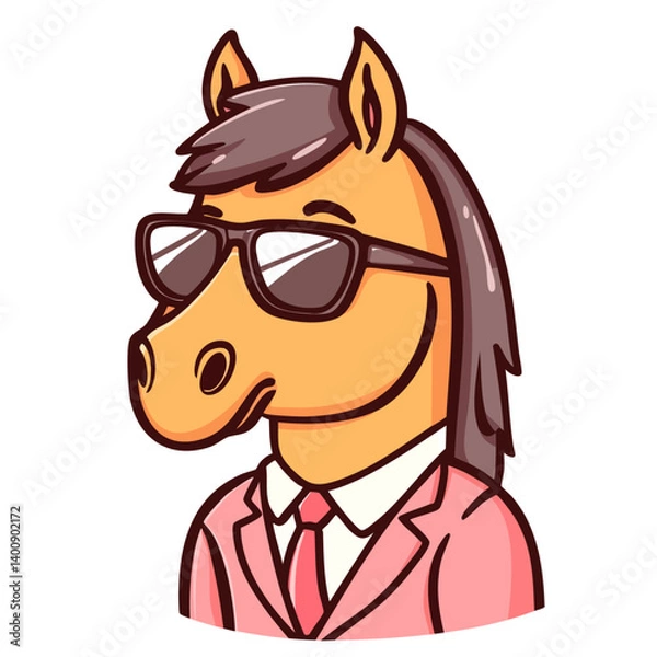 Obraz Cool businessman horse in suit with tie and sunglasses, hipster horse portrait in glasses, cartoon character clip art, kawaii isolated cute simple vector illustration