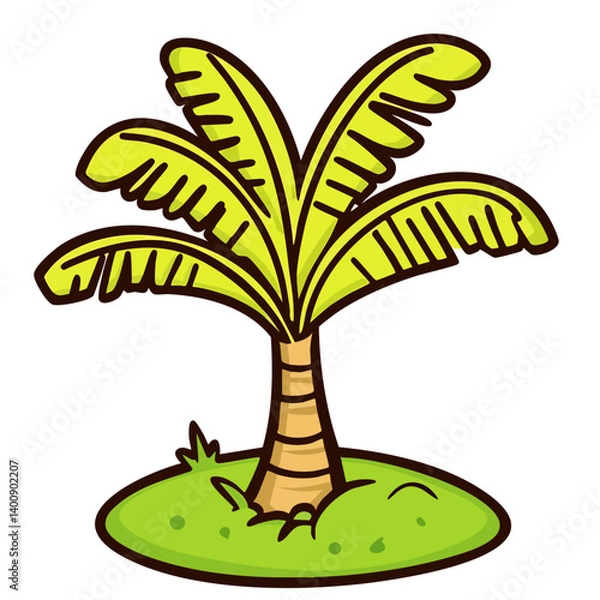 Obraz Tropical palm tree, hand drawn doodle cartoon clip art, isolated simple vector illustration