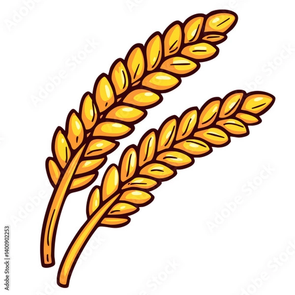 Obraz Ears of wheat, golden ripe barley grain ear with seeds, hand drawn doodle cartoon clip art, isolated simple vector illustration