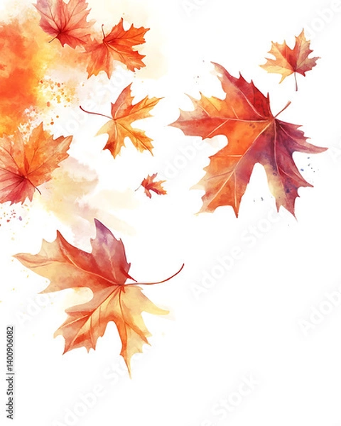 Fototapeta illustrations of various trees, leaves, grasses, and botanical elements on white background.