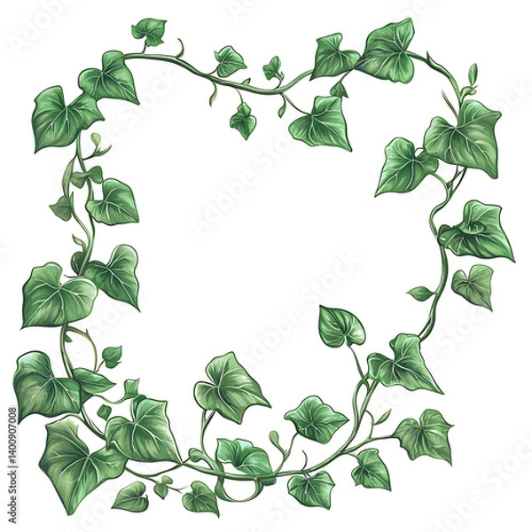 Fototapeta illustrations of various trees, leaves, grasses, and botanical elements on white background.
