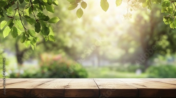 Fototapeta Tranquil Forest Glow with Soft Sunlight and Warm Tones, Perfect for Text Placement
