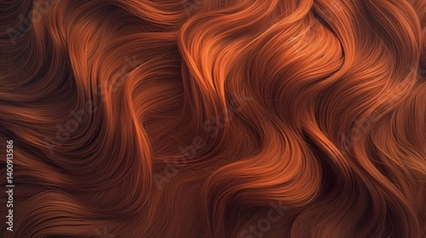 Fototapeta Beautiful flowing waves of vibrant red hair showcasing texture and shine under bright lighting in a close-up view