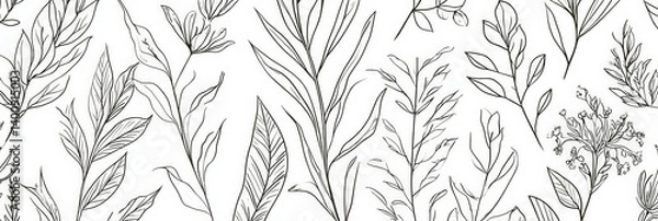 Fototapeta simple hand-drawn botanical pattern