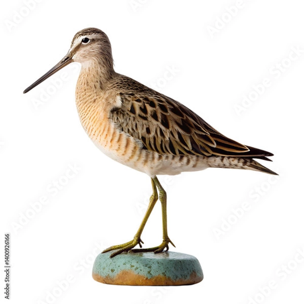 Fototapeta Short-billed dowitcher bird isolated on transparent background Generative Ai.