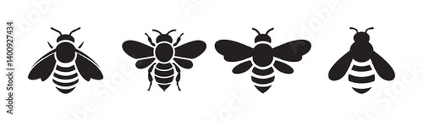 Obraz black color bee silhouette icon. Bee icons. Vector illustration eps 10