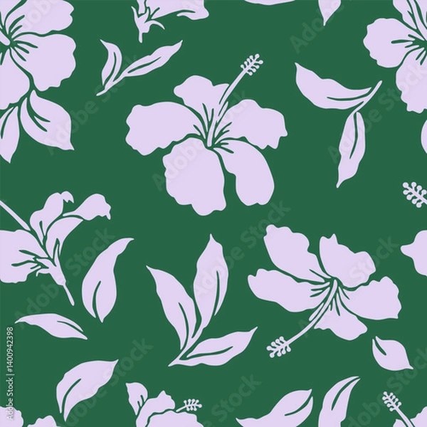 Obraz Hand drawn tropical flowers, seamless patterns with floral for fabric, textiles, clothing, packaging, cover, poster, abstract natural backgrounds. Hibiscus flower vector illustration.