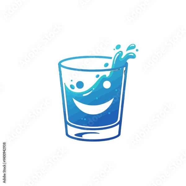 Fototapeta Happy glass of water with a smiling face and splash