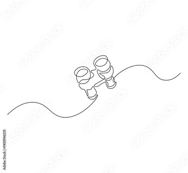 Fototapeta Binoculars outline drawing illustration. Continuous line draw of military equipment vector.