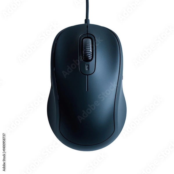 Fototapeta A sleek, dark-grey computer mouse, a silent companion for countless hours of digital exploration, poised for action against a clean transparent background.
