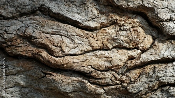 Fototapeta Close-up of tree bark texture showing intricate patterns and natural detail.