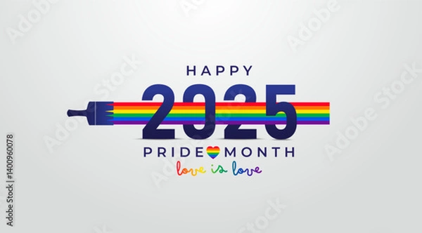 Fototapeta LGBT Pride Month in June 2025. Rainbow flag with brush painting pride month wallpaper. Symbol of Pride Month. Background design for poster, flyer, web, banner, and template. Vector Illustration.