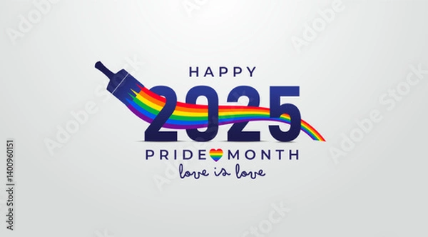Fototapeta LGBT Pride Month in June 2025. Rainbow flag with brush painting pride month wallpaper. Symbol of Pride Month. Background design for poster, flyer, web, banner, and template. Vector Illustration.