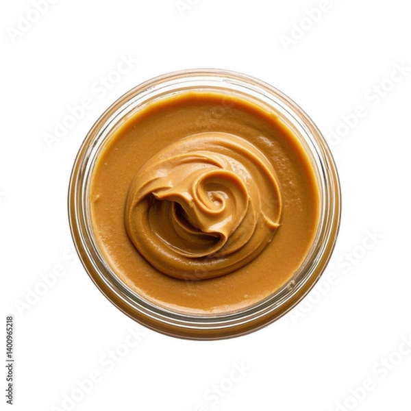 Fototapeta Creamy peanut butter swirls in a glass jar, rich and decadent texture, irresistible nutty aroma transparent background.
