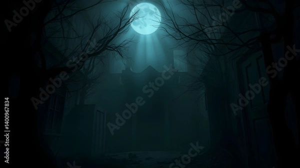 Obraz Dark alley under moonlight with eerie atmosphere. .AI image