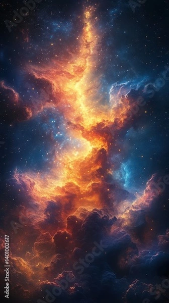 Fototapeta Stunning cosmic cloud formation illuminated by vibrant colors in the depths of space captures the beauty of the universe