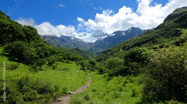 Fototapeta Mountain Valley Landscape With Hiking Path