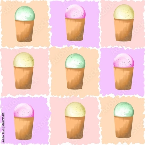 Obraz Ice cream seamless pattern. Summer background.