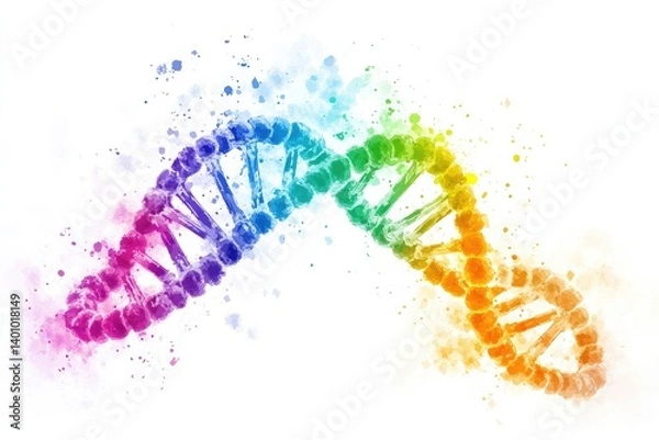 Obraz Colorful dna strand illustration with watercolor effect on a white background showcasing genetic science