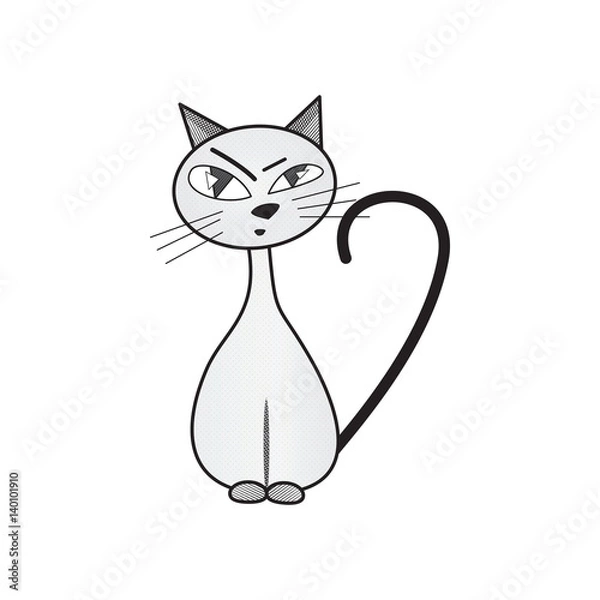 Fototapeta skeptical cat. handdrawn. isolated on white background. vector illustration.