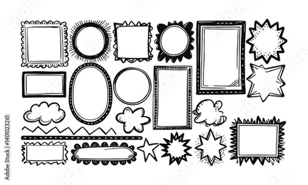 Fototapeta Modern vector collection of hand-drawn decorative frames and design elements, easily editable.