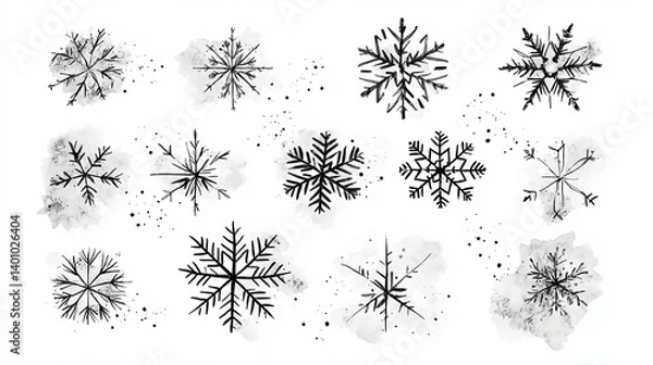 Fototapeta Watercolor snowflakes collection winter holiday season christmas snow flakes design elements art vector 100
