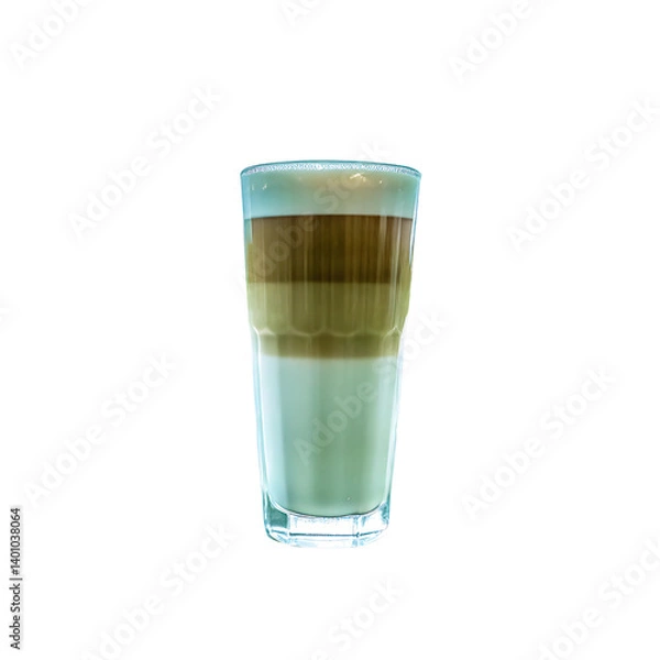 Fototapeta Layered Coffee Drink in a Glass with Milk and Foam on Transparent Background 