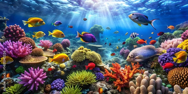 Obraz Coral reef underwater world with colorful fish