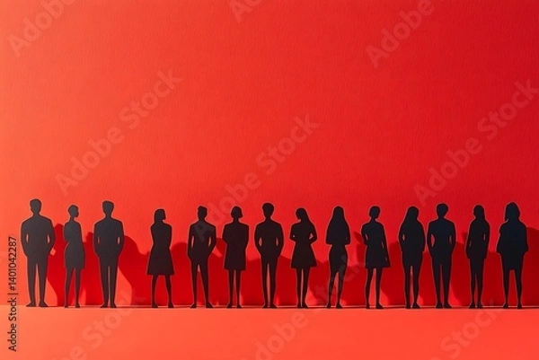 Obraz Diverse Team Silhouettes Red Background