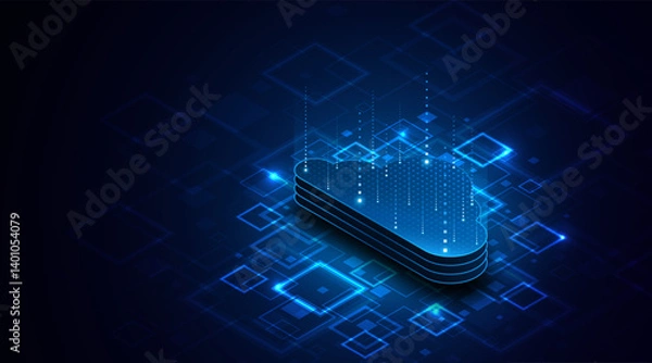 Fototapeta Abstract cloud technology circuit board. Large data center concept. modern cloud storage technology innovation concept background