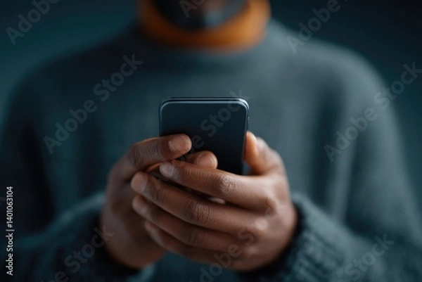 Fototapeta close-up of hands gripping smartphone with thumbs on screen capturing digital dependency