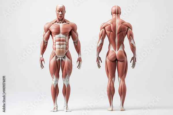 Fototapeta 3D Anatomical Rendering of Front and Back Human Muscles