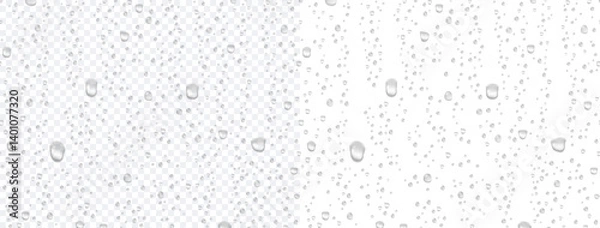 Obraz Water rain or shower drops seamless border isolated on transparent background. Realistic pure droplets condensed texture. Vector clear vapor bubbles on window glass surface