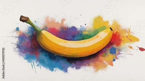Fototapeta Painting of banana in colorful mixed grunge style illustration