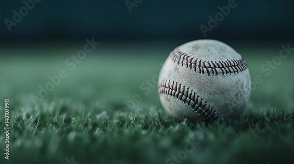 Fototapeta Baseball ball  on the grass field