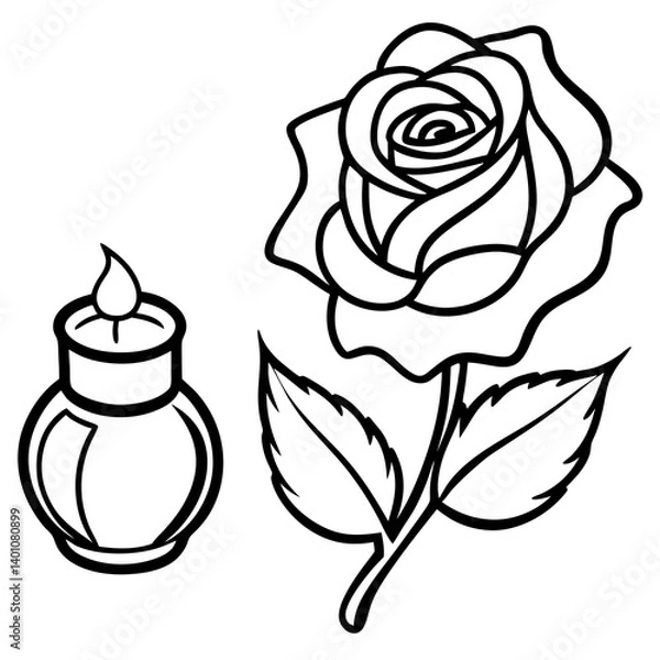 Fototapeta Rose and Candle Illustration in Minimalist Style  