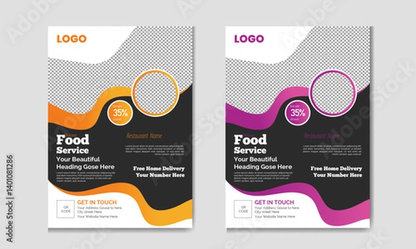Obraz Modern and minimalist A4 size food flyer restaurant Vector template design. Marketing social media post. multiple food new menu design with clean and professional print abstract food flyer.  	