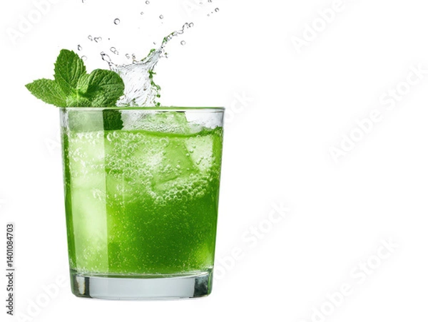Fototapeta Refreshing mint drink splashing in glass cutout background vibrant beverage scene indoor setting